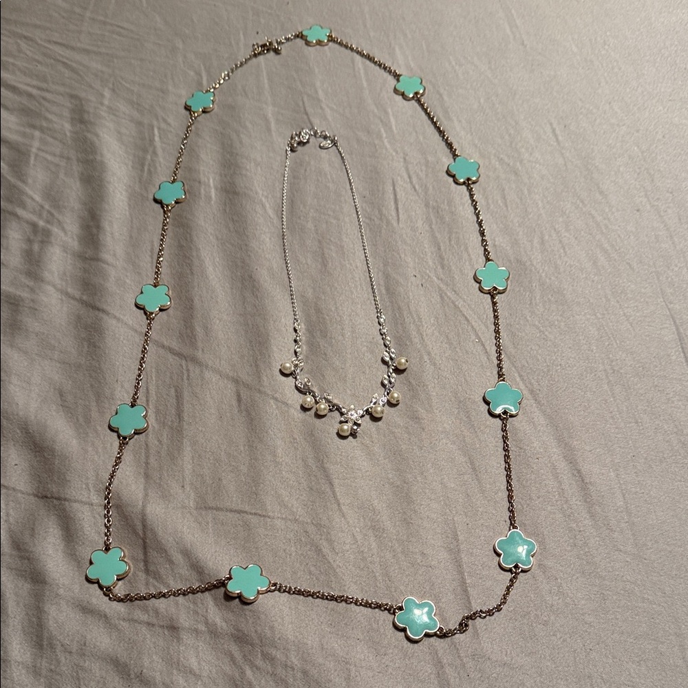 Two necklaces, beautiful aqua and crystal